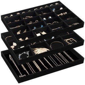 Stackable Velvet Jewelry Organizer with Removable Dividers