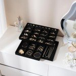 Stackable Velvet Jewelry Organizer with Removable Dividers