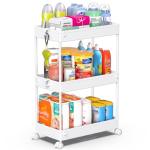 SPACEKEEPER Rolling Storage Cart 3 Tier, Bathroom Cart Organizer Laundry Room Organizer Utility Cart Mobile Shelving Unit Multi-Functional Shelves for Office, Kitchen, Bathroom, White