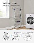 SONGMICS Clothes Drying Rack, Foldable 2-Level Laundry Drying Rack, Free-Standing Large Drying Rack, with Height-Adjustable Wings, 33 Drying Rails, Sock Clips, Silver and Blue ULLR53BU