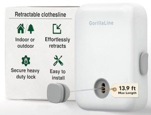 GorillaLine - Retractable Clothesline Indoor Outdoor Clothes Line | Heavy Duty Clothes Drying Laundry Line | Wall Mounted Drying Rack Clothing Line