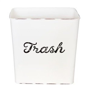 AuldHome Design White Enamel Trash Can, Rustic Farmhouse Wastebasket for Bathroom, Bedroom, or Office