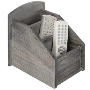 Rustic Dark Gray Wood Remote Control Holder Caddy