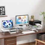 Egchi Clear Acrylic Monitor Stand Riser 2 Tier, 5.12 Inches High Clear Computer Desk Organizer Shelf for Multi Media PC Storage Laptop