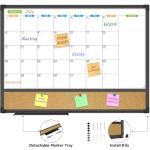 JILoffice Magnetic Calendar Whiteboard & Bulletin Corkboard Combination, Combo Board 24 x 18 Inch, Black Aluminum Frame Wall Mounted Board for Office Home and School with 10 Push Pins