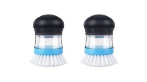 MR.SIGA Soap Dispensing Palm Brush, Kitchen Brush for Dish Pot Pan Sink Cleaning, Pack of 2, Navy/Blue