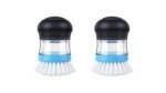 MR.SIGA Soap Dispensing Palm Brush, Kitchen Brush for Dish Pot Pan Sink Cleaning, Pack of 2, Navy/Blue