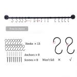 WuGeShop 50.4 inch Hanging Pot Rack Wall Mounted Pot Pans Hanging Rail, Industrial Long Pot Pan Bar With 15 S Hooks, Black Pot Hangers Kitchen Pot and Pan Hanging Rack