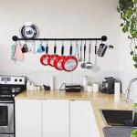 WuGeShop 50.4 inch Hanging Pot Rack Wall Mounted Pot Pans Hanging Rail, Industrial Long Pot Pan Bar With 15 S Hooks, Black Pot Hangers Kitchen Pot and Pan Hanging Rack