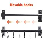 Dseap Kitchen Utensil Holder Hanger, Pot and Pan Rack Wall Mounted, Kitchen Rail with 8 Hooks for Hanging Cooking Utensils, Mugs, Spoons, Wall Mounted, Black