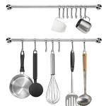 Audmore Kitchen Utensil Rack 2 Pack, 15.6 Inch Pots and Pans Hanging Rack Wall Mounted, 304 Stainless Steel Lid Cooking Utensil Hanger, 7 Sliding Hooks for Spatula Spoon, Measuring Cups, Coffee Mug