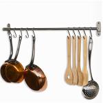 QQOUTLET Premium Chefmate Stainless Steel Gourmet Kitchen 31.5 Inch Wall Mount Rail and 10 S Hooks Set Utensil Pot Pan Lid Rack Storage Organizer, Silver