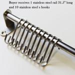 QQOUTLET Premium Chefmate Stainless Steel Gourmet Kitchen 31.5 Inch Wall Mount Rail and 10 S Hooks Set Utensil Pot Pan Lid Rack Storage Organizer, Silver