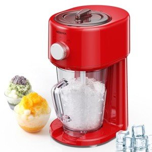 Reemix Shaved Ice Machine, Electric Ice Shaver and Snow Cone Machine with Large Capacity Storage, Portable Ice Crusher Ice Thickness Can be Adjusted (Red)