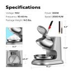 VIVOHOME 11 Inch Height Dual Blades Ice Crusher Shaver 300W 2000 rpm Snow Cone Maker Machine Silver Electric with Ice Pick for Home and Commercial Use