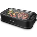 Techwood 1500W Smokeless Indoor Electric Grill with Non-Stick Plates and Tempered Glass Lid - Korean Grill with Temperature Control