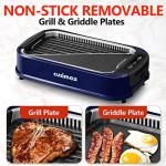 Smokeless Grill, CUSIMAX 1500W Indoor Grill, Electric Grill Griddle with LED Smart Display & Tempered Glass Lid, Portable Korean BBQ Grill, Non-stick Removable Grill & Griddle Plate