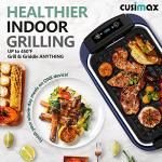 Smokeless Grill, CUSIMAX 1500W Indoor Grill, Electric Grill Griddle with LED Smart Display & Tempered Glass Lid, Portable Korean BBQ Grill, Non-stick Removable Grill & Griddle Plate