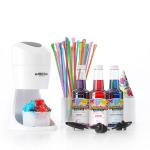Hawaiian Shaved Ice Machine Kit - 3 Flavors, 25 Cups, Straws, Pourers, Ice Molds