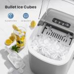 Portable Countertop Ice Maker Machine with Handle, 9 Bullet-Shaped Ice Cubes Ready in 6 Mins, 26Lbs/24H, Self-Cleaning Function with Ice Scoop and Basket for Home/Kitchen/Party (Grey)