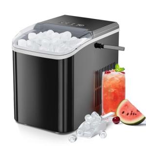 SMUG Ice Makers Countertop with Handle, Portable Ice Machine, 9 Bullet Ice Cubes in 6 Mins, 26lbs in 24Hrs, Auto-Cleaning, with Basket and Scoop, for Home, Kitchen, RV, Camping, Black