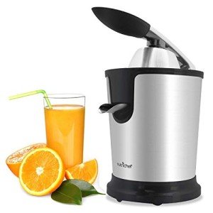 NutriChef Electric Citrus Juicer - Stainless Steel Juice Extractor with Manual Press Handle, Adjustable Pulp Filter, Dishwasher Safe, 160W Motor for Maximum Juice Extraction