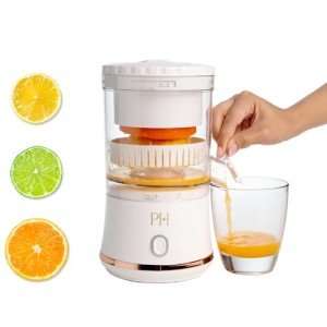 Paris Hilton Electric Citrus Juicer, Mini Portable Cordless Juicer with USB Rechargeable Base, One-Touch Button, Compact Lemon, Lime and Orange Juicer, White