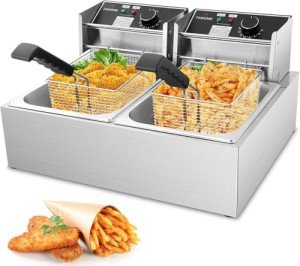 Commercial Deep Fryer, 3400W Electric Deep Fryers with 2x6.35QT Baskets 0.8mm Thickened Stainless Steel Countertop Oil Fryer 20.7QT Large Capacity with Temperature Limiter (12L)