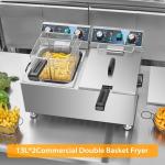 WaterElfo Deep Fryer Commercial Deep Fryers With Basket13Lx2 13.7Qt x 2 Thicken With Precise Temperature Control Timer Double Deep Fryer With 2 Baskets1800Wattsx2 120V Countertop Fryer Restaurant