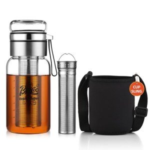 Glass Cold Brew Coffee Maker with Extended Fine Mesh Filter, Tea Infuser Bottle Iced Coffee Maker with Thick Borosilicate Glass (750ml/24oz)