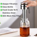 Glass Cold Brew Coffee Maker with Extended Fine Mesh Filter, Tea Infuser Bottle Iced Coffee Maker with Thick Borosilicate Glass (750ml/24oz)