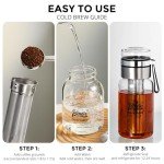 Glass Cold Brew Coffee Maker with Extended Fine Mesh Filter, Tea Infuser Bottle Iced Coffee Maker with Thick Borosilicate Glass (750ml/24oz)