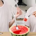 Watermelon Cutter,2-in-1 Stainless Steel Fruit Cutter, 2024 New Upgrade Dual Head Watermelon Fork Slicer Tool, Summer Fruit Cutting Home Kitchen Gadgets (2Pcs)