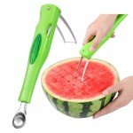 OLESBUR Premium Watermelon Cutter - 3 in 1 Watermelon Cutter Slicer Tool - Foldable Watermelon Slicer - Fruit Cutter for Kitchen Gadgets - Stainless Steel Watermelon Knife - Melon Baller Scoop