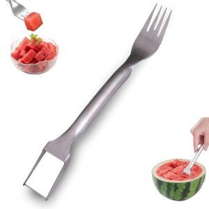 2-in-1 Stainless Steel Watermelon Fork Slicer Cutter - Portable Fruit Forks Tool for Home, Party, Camping, Kitchen Gadget
