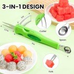 OLESBUR Premium Watermelon Cutter - 3 in 1 Watermelon Cutter Slicer Tool - Foldable Watermelon Slicer - Fruit Cutter for Kitchen Gadgets - Stainless Steel Watermelon Knife - Melon Baller Scoop