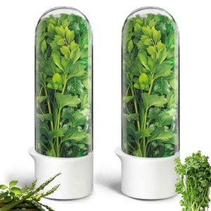 Herb Saver for Refrigerator, Fresh Herbs Lettuce Keeper for Refrigerator, Cilantro Container for Fridge Parsley Mint Leaves Fresh Herb Keeper, Refrigerato Storage for Fresh for 2-3 Weeks (2PCS)