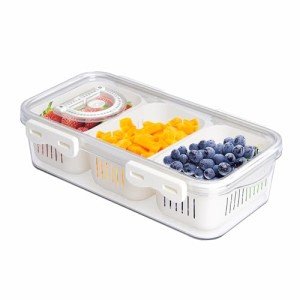 MANO Divided Snackle Box Charcuterie Container with 3 Compartment Sectioned Serving Tray for Cheese Veggie Fruit Berry Salad Refrigerator Fridge Storage(1 Pack)