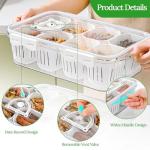 shopwithgreen Divided Serving Tray with Lid, Portable Snack Box Charcuterie Veggie Tray with Lid, Food Storage Organizer with 8 Colandersfor Fruit, Vegetable, Refrigerator, Kitchen, Party, Picnic