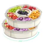 Divided Rotating Serving Tray with Lid and Handle, Portable Snackle Box for Fruits Snacks Veggie Charcuterie, Clear Lazy Susan Organizer and Fridge Storage Container for Adults Child (2PCS,9.5" L
