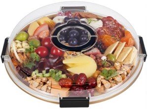 Round Charcuterie Board with Clear Lid, Travel Picnic Portable Cheese Board Charcuterie Boxes, Meat Fruit Serving Tray Platter, House Warming Gifts New Home, Gifts for Women