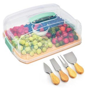 ZODIRISE Charcuterie Board with Locking Lid - 11x14" Portable Cutting Board with Cover & Cheese Knife Set, Serving Tray for Travel, Picnics, Weddings, Housewarming Gifts