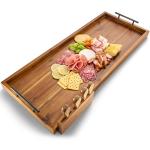 TIDITA 30" Large Charcuterie Tray with Handles, Extra Long Wooden Serving Cheese Boards - Serving Platter for Meat, Party Appetizers, Outdoor & Fruits Display (Acacia Wood)