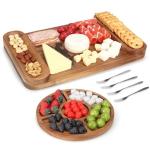6 PCS Acacia Wood Cheese Board Set Vegetarian Charcuterie Platter Meat Cheese and Cracker Tray Fruit Snack Board Food Serving Tray Wooden Grazing Board Round Cheese Platter Large Charcuterie Board