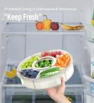 Divided Rotating Serving Tray with Lid and Handle, Portable Snackle Box for Fruits Snacks Veggie Charcuterie, Clear Lazy Susan Organizer and Fridge Storage Container for Adults Child (2PCS,9.5" L