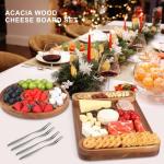 6 PCS Acacia Wood Cheese Board Set Vegetarian Charcuterie Platter Meat Cheese and Cracker Tray Fruit Snack Board Food Serving Tray Wooden Grazing Board Round Cheese Platter Large Charcuterie Board