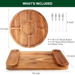 6 PCS Acacia Wood Cheese Board Set Vegetarian Charcuterie Platter Meat Cheese and Cracker Tray Fruit Snack Board Food Serving Tray Wooden Grazing Board Round Cheese Platter Large Charcuterie Board