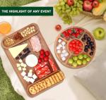 6 PCS Acacia Wood Cheese Board Set Vegetarian Charcuterie Platter Meat Cheese and Cracker Tray Fruit Snack Board Food Serving Tray Wooden Grazing Board Round Cheese Platter Large Charcuterie Board