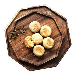 Set of 2 Acacia Wooden Trays Serving Platters Round Square Veggie Serving Tray Decor Bread Charcuterie Board Fruit Hosting Essentials Cheese Platter Vegetable Food Dish Charger Plate Charcuterie Board