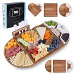 Large Wooden Charcuterie Board Set - 3-Piece Magnetic Long Serving Board Tray with Charcuterie Accessories - Acacia Wood Cheese Platter with Cheese Knife Set & Ceramic Dishes - Brown